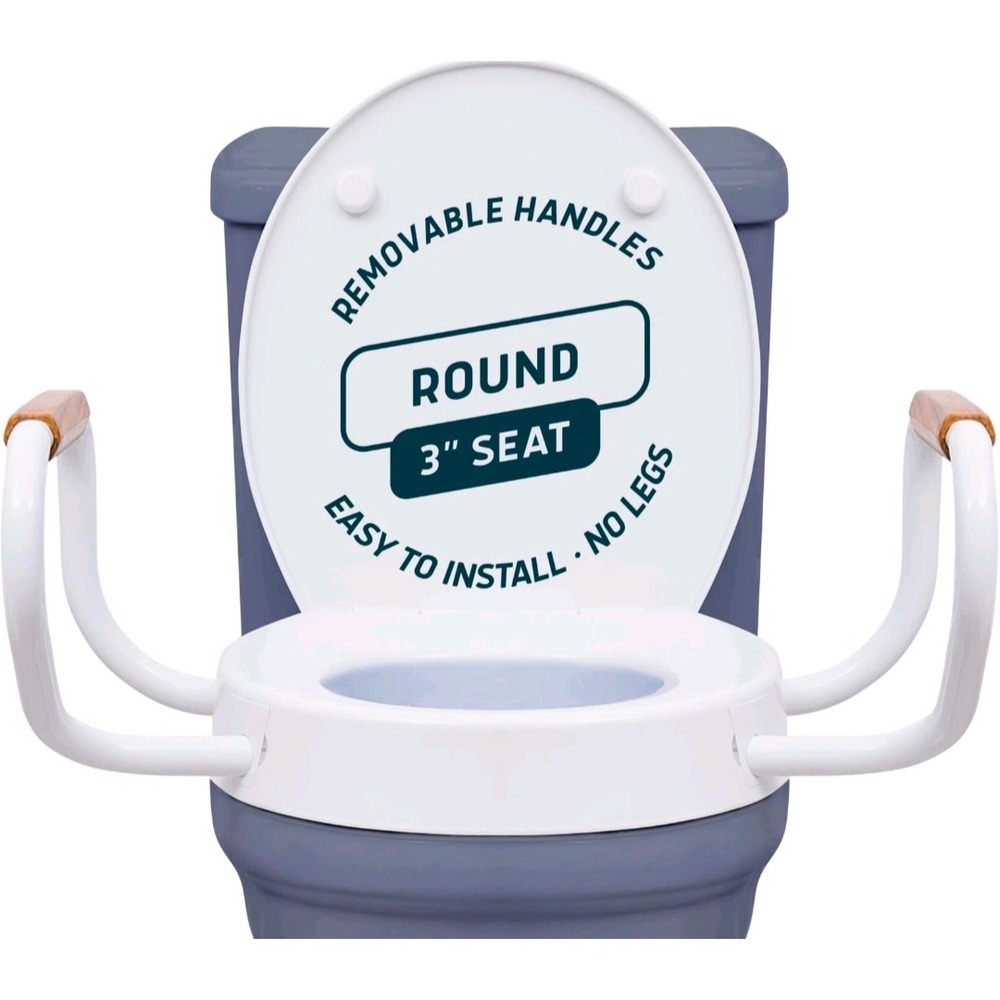 Lunderg Raised‎ Toilet Seat with Handles 3 Inch Round White Padded Safety Rail